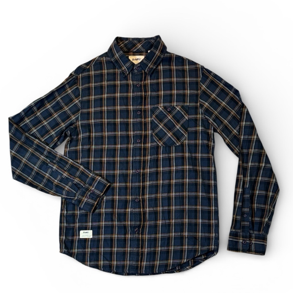 Altamont mens M Medium blue plaid cotton oxford button up casual shirt EUC
